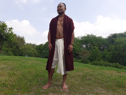 Handwoven Mediumweight Buddhist Lama Monk Pure Cashmere Wool Meditation Shawl,Buddhist Prayer Blanket,Burgundy Himalayan Cashmere Wool Wrap