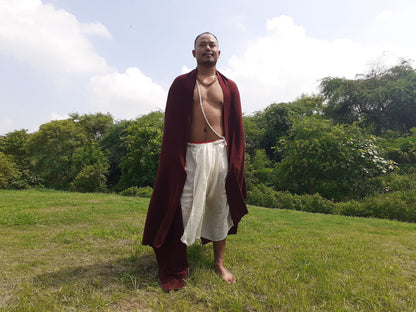 Handwoven Mediumweight Buddhist Lama Monk Pure Cashmere Wool Meditation Shawl,Buddhist Prayer Blanket,Burgundy Himalayan Cashmere Wool Wrap