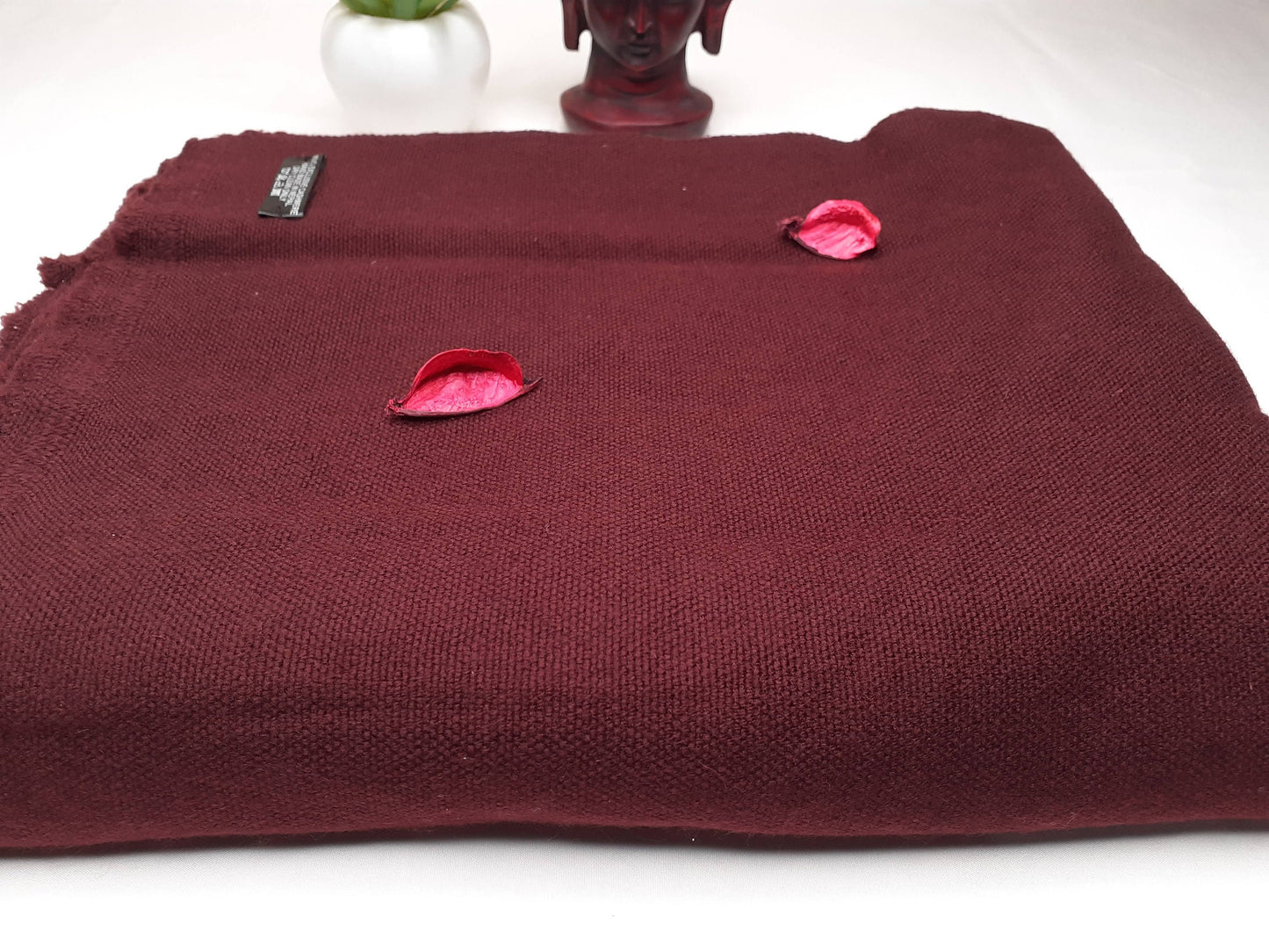 Handwoven Mediumweight Buddhist Lama Monk Pure Cashmere Wool Meditation Shawl,Buddhist Prayer Blanket,Burgundy Himalayan Cashmere Wool Wrap