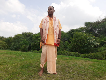 Indian Vedic Robes,Hare Krishna Robe,indian Ethnic Attair,Iskon Temple Dress,Indian Spiritual Dress,Mayapur Dham dhoti,Chaddar and Kurta Set