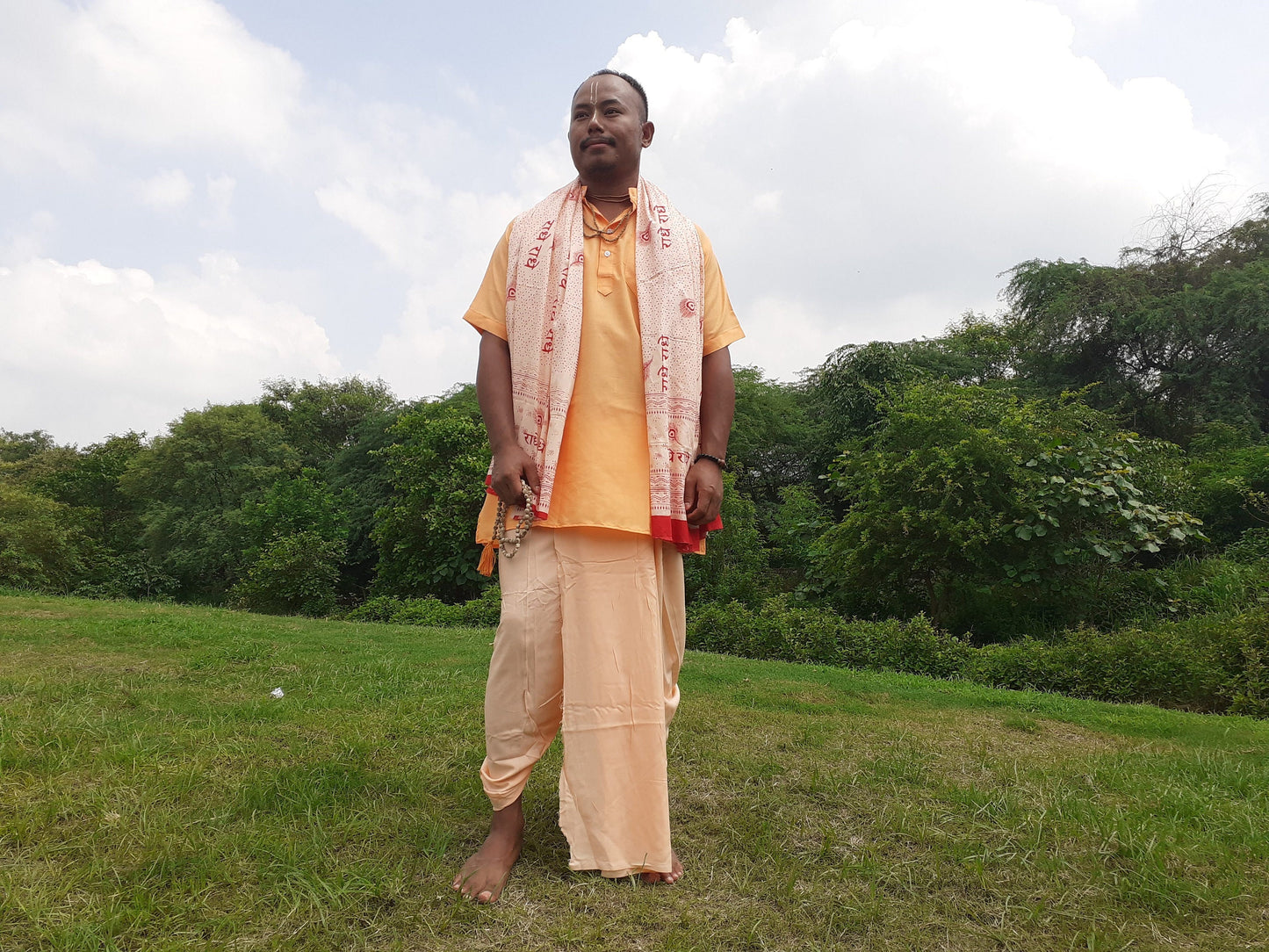 Indian Vedic Robes,Hare Krishna Robe,indian Ethnic Attair,Iskon Temple Dress,Indian Spiritual Dress,Mayapur Dham dhoti,Chaddar and Kurta Set