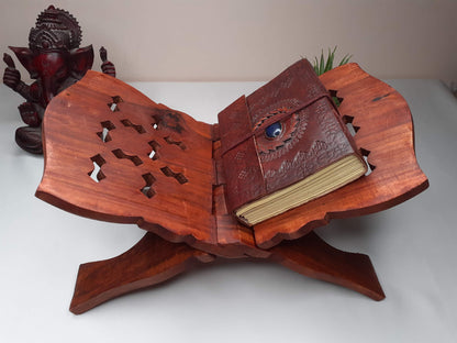 Premium Handcarved  Foldable Wooden Holy Scriptures Book Stand,Cover Case Wooden Holy Book Holder,Wooden Religious Item