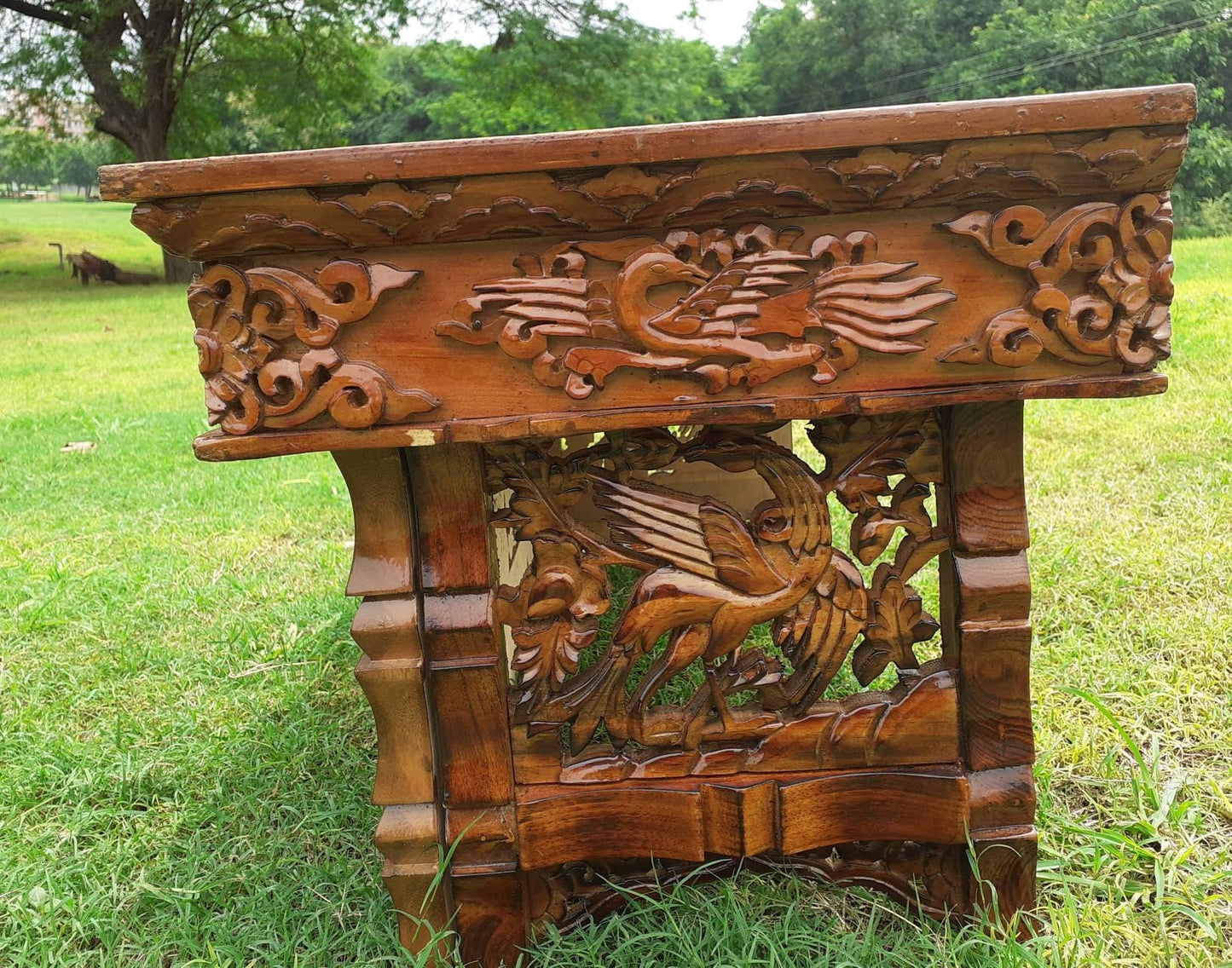 Handcarved Dragon Foldable Wooden Tibetan Buddhist Altar, Buddhist Prayer table,Tibetan Alter Table,Zen Shrine Table, Meditation Altar Table