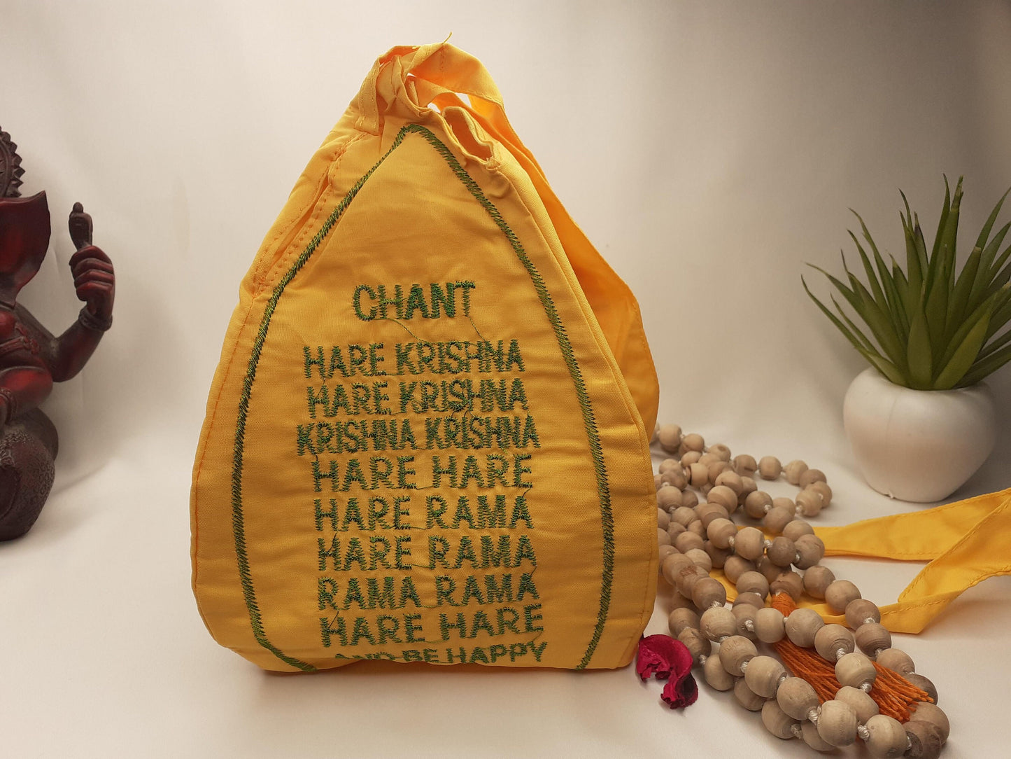 108 Beads Hand Knotted Tulasi Japa Mala,Hare Krishna Meditation Beads With Hand embroidered Lord Jagannath Japa Bag,Hare Krishna