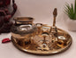 6 Piece Handicrafted Decorative Brass Pooja Thali Set for Altar ,Brass Decor for Mandir,Ethnic Puja Items,Bhog Plate For Indian Festival