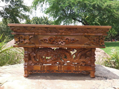 Small Size Dragon Handcarved Foldable Wooden Tibetan Buddhist Altar,Zen Meditation Altar,Dragon Carved Prayer table,Tibetan Alter Table,