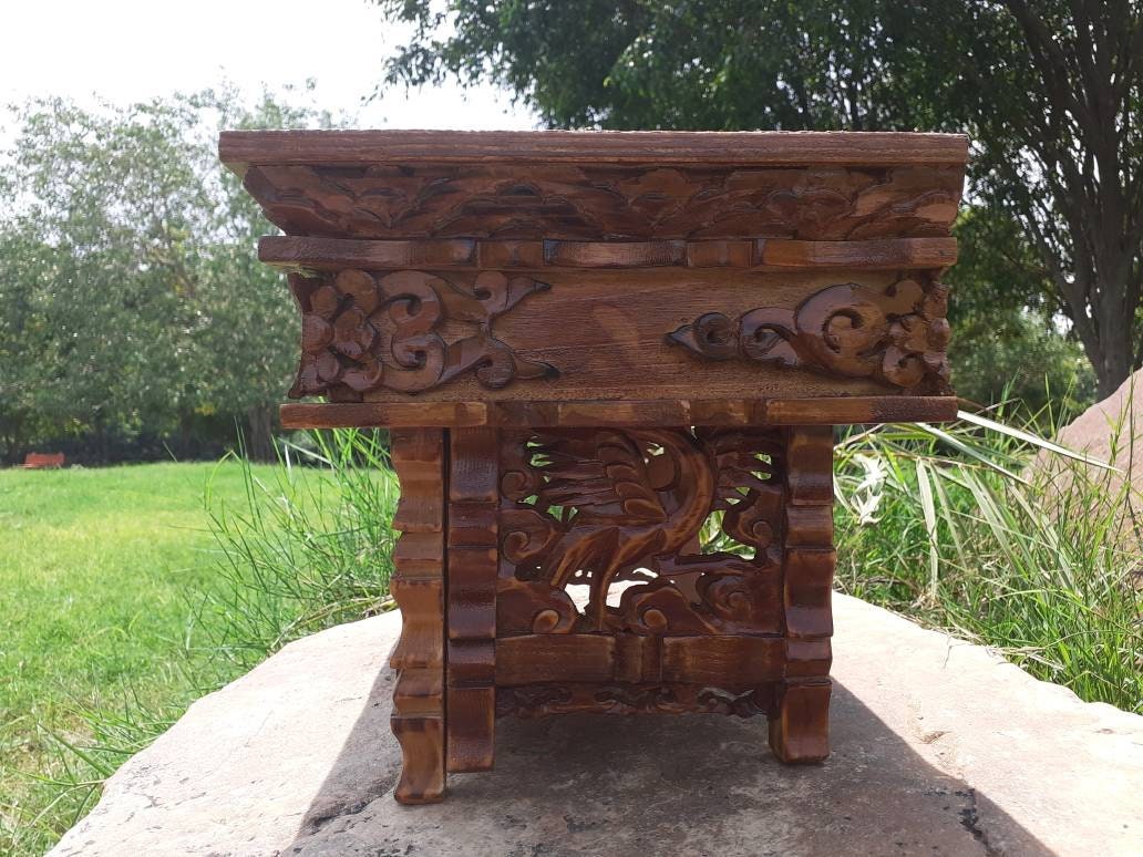 Small Size Dragon Handcarved Foldable Wooden Tibetan Buddhist Altar,Zen Meditation Altar,Dragon Carved Prayer table,Tibetan Alter Table,