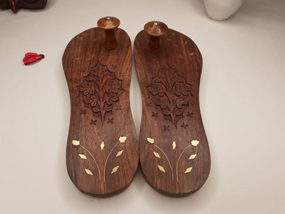 Himalayan"Yogis"Hand Carved Traditional Wooden Slippers, Wooden Charan Paduka with Brass Designed for Yogis, Wood Meditation Sandals