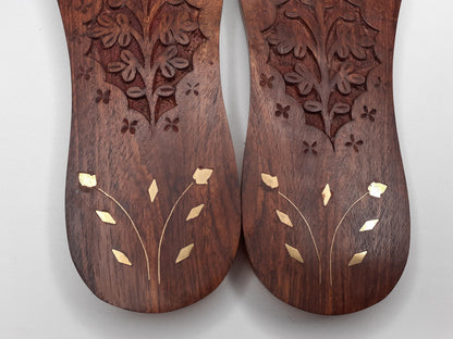 Himalayan"Yogis"Hand Carved Traditional Wooden Slippers, Wooden Charan Paduka with Brass Designed for Yogis, Wood Meditation Sandals