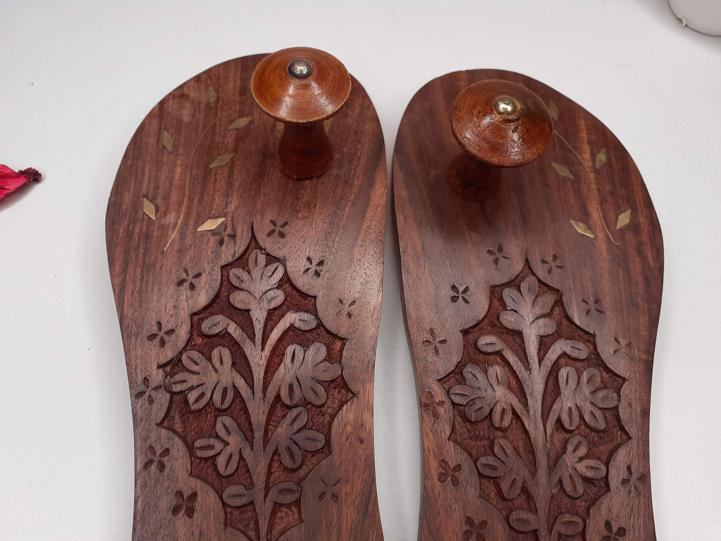 Himalayan"Yogis"Hand Carved Traditional Wooden Slippers, Wooden Charan Paduka with Brass Designed for Yogis, Wood Meditation Sandals