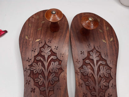 Himalayan"Yogis"Hand Carved Traditional Wooden Slippers, Wooden Charan Paduka with Brass Designed for Yogis, Wood Meditation Sandals