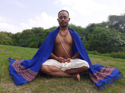Blue Handwoven Himalayan Sheep Wool Meditation Shawl,Ethnic Indian Embroidered Stole,Kullu Shawl,Himalayan Woolen Wrap,Handmade Prayer Scarf
