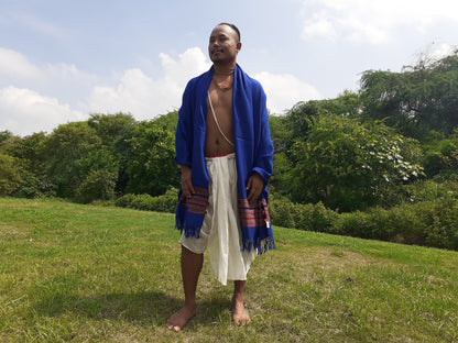 Blue Handwoven Himalayan Sheep Wool Meditation Shawl,Ethnic Indian Embroidered Stole,Kullu Shawl,Himalayan Woolen Wrap,Handmade Prayer Scarf