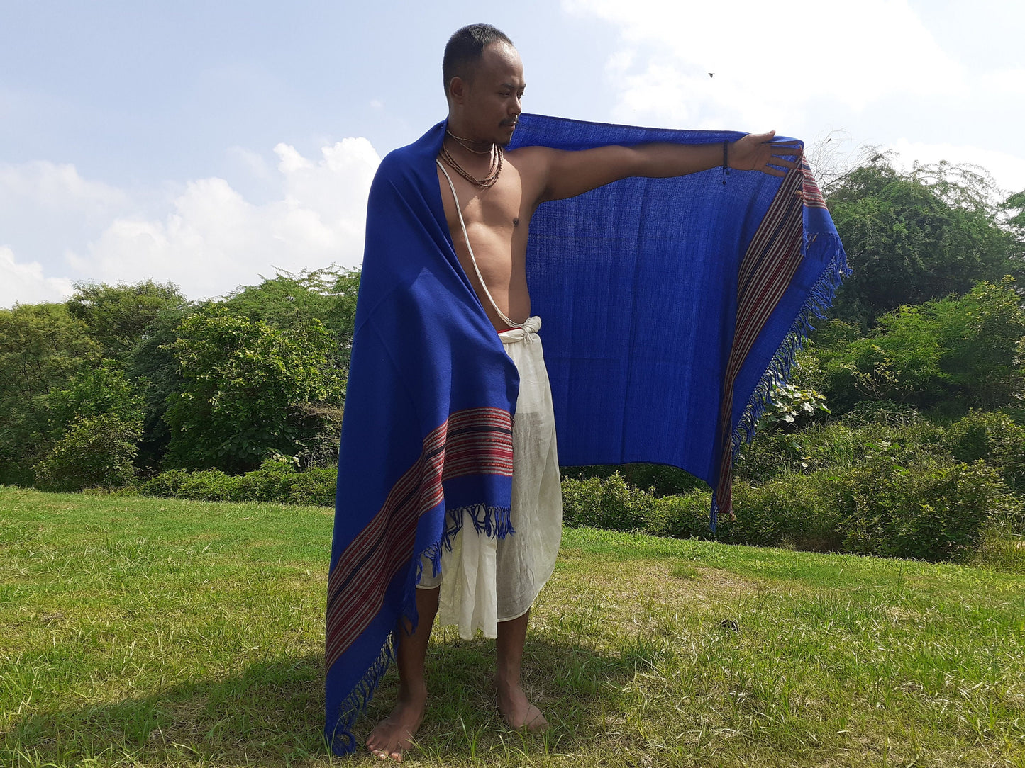 Blue Handwoven Himalayan Sheep Wool Meditation Shawl,Ethnic Indian Embroidered Stole,Kullu Shawl,Himalayan Woolen Wrap,Handmade Prayer Scarf