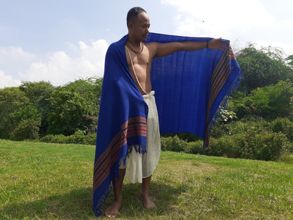 Blue Handwoven Himalayan Sheep Wool Meditation Shawl,Ethnic Indian Embroidered Stole,Kullu Shawl,Himalayan Woolen Wrap,Handmade Prayer Scarf