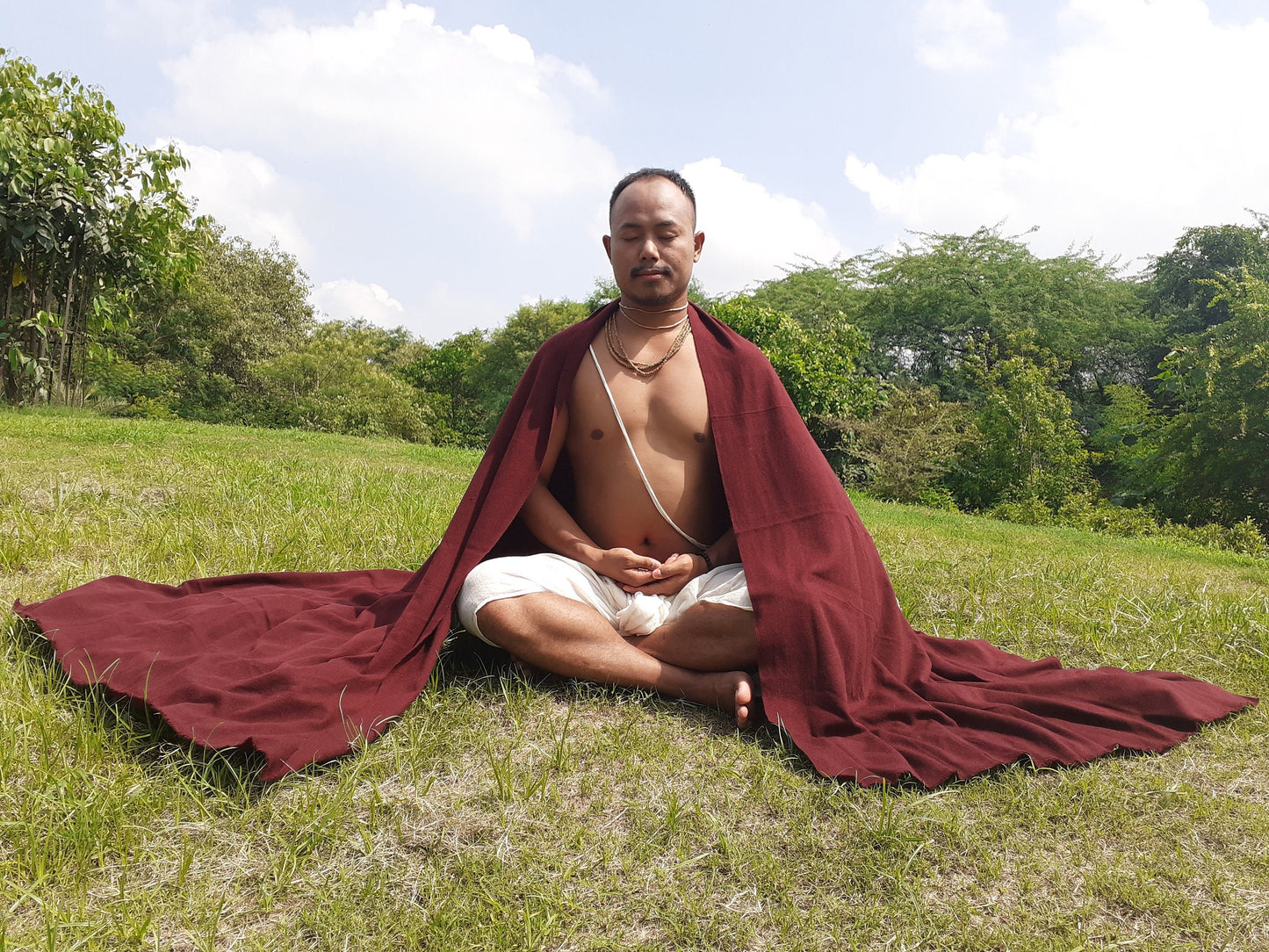 Handwoven Mediumweight Buddhist Lama Monk Pure Cashmere Wool Meditation Shawl,Buddhist Prayer Blanket,Burgundy Himalayan Cashmere Wool Wrap