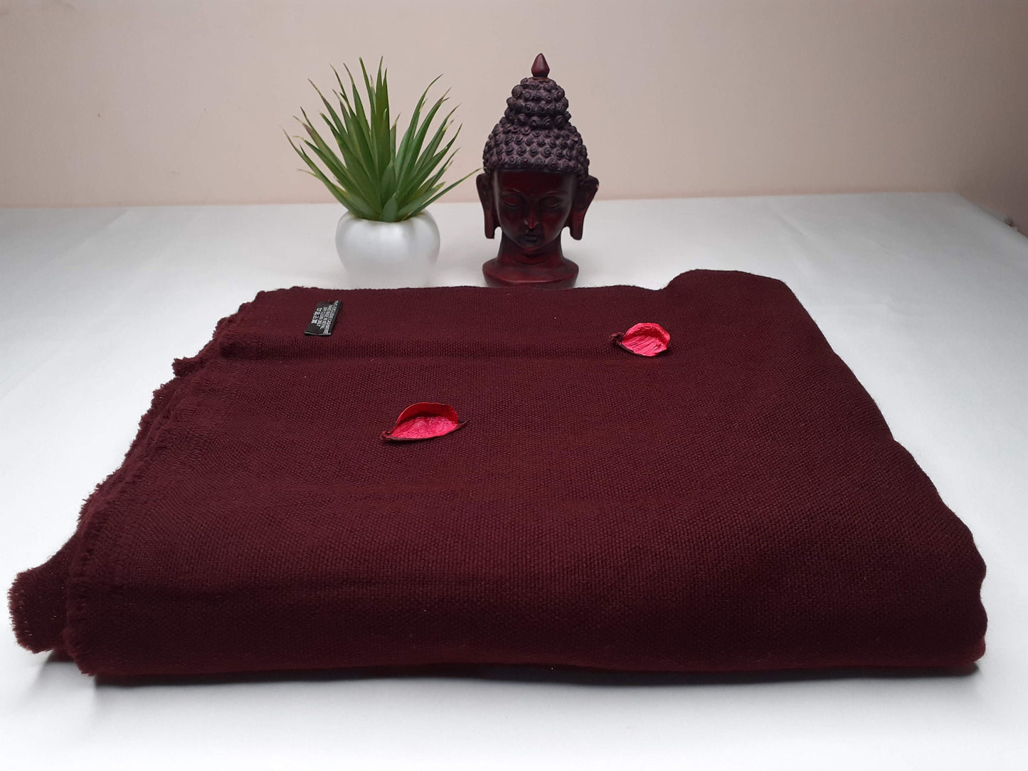 Handwoven Mediumweight Buddhist Lama Monk Pure Cashmere Wool Meditation Shawl,Buddhist Prayer Blanket,Burgundy Himalayan Cashmere Wool Wrap