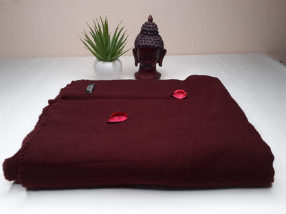 Handwoven Mediumweight Buddhist Lama Monk Pure Cashmere Wool Meditation Shawl,Buddhist Prayer Blanket,Burgundy Himalayan Cashmere Wool Wrap