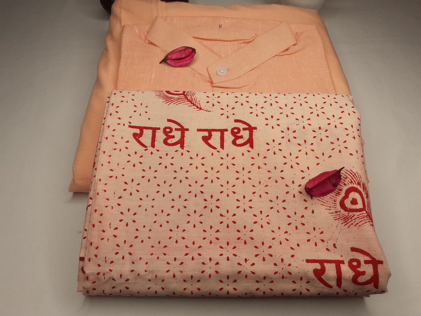 Indian Vedic Robes,Hare Krishna Robe,indian Ethnic Attair,Iskon Temple Dress,Indian Spiritual Dress,Mayapur Dham dhoti,Chaddar and Kurta Set