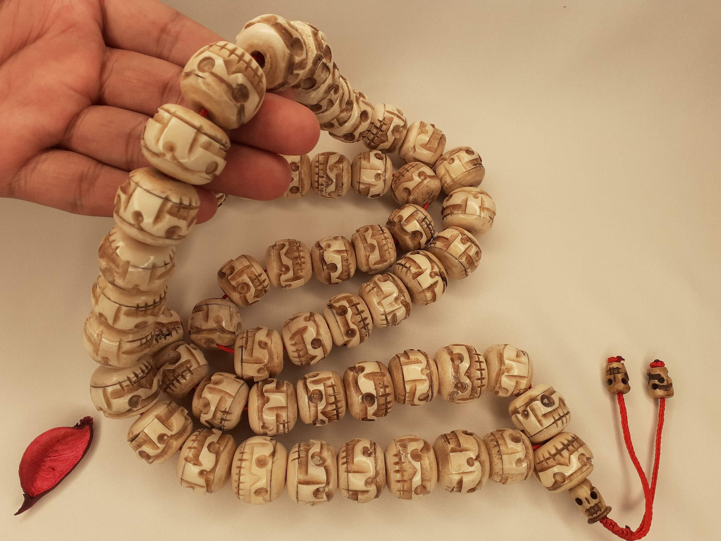 54 Beads Handcarved Skull Bone Mala,Bone Meditation Mala,Bone necklace,Ethnic Bone Jewellery,Tibetan Buddhist Prayer Skull Mala,Tantrik Japa