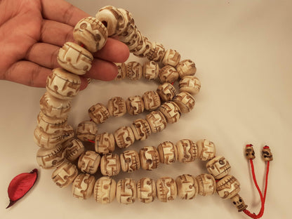 54 Beads Handcarved Skull Bone Mala,Bone Meditation Mala,Bone necklace,Ethnic Bone Jewellery,Tibetan Buddhist Prayer Skull Mala,Tantrik Japa