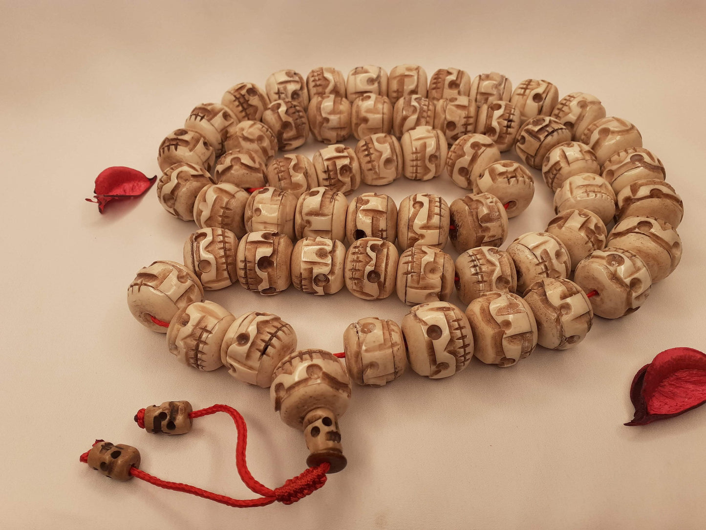 54 Beads Handcarved Skull Bone Mala,Bone Meditation Mala,Bone necklace,Ethnic Bone Jewellery,Tibetan Buddhist Prayer Skull Mala,Tantrik Japa