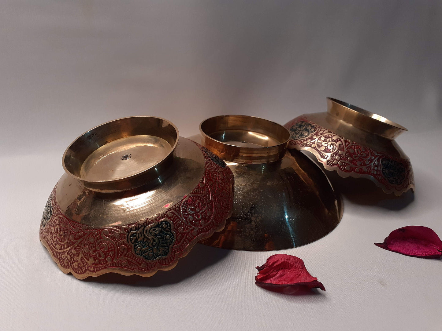 Decorative Handcrafted Floral Brass Ritual Prayer Offering Bowl,Handmade Brass Bowl  with Flower Embossed Design,Brass Altar Decor/Bowl
