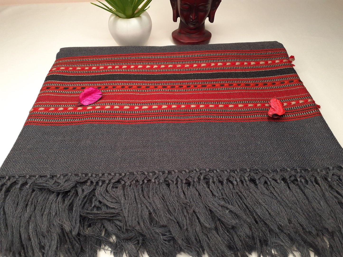 Handwoven Dark Grey Pure Himalayan Sheep Wool Meditation Shawl,Ethnic Indian Wool Scarf,Himalayan Wool Wrap,Handmade IndianShawl,Kullu Shawl