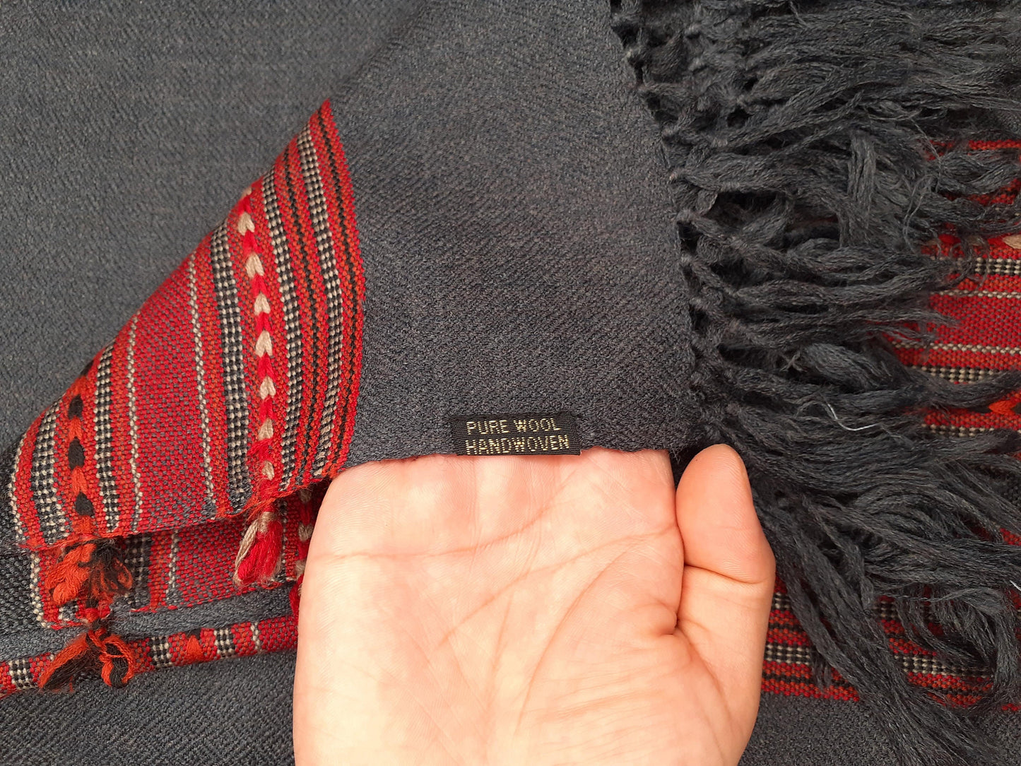 Handwoven Dark Grey Pure Himalayan Sheep Wool Meditation Shawl,Ethnic Indian Wool Scarf,Himalayan Wool Wrap,Handmade IndianShawl,Kullu Shawl