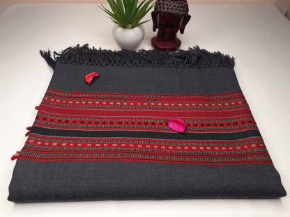 Handwoven Dark Grey Pure Himalayan Sheep Wool Meditation Shawl,Ethnic Indian Wool Scarf,Himalayan Wool Wrap,Handmade IndianShawl,Kullu Shawl