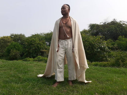 Handwoven Cream Pure Himalayan Sheep Wool Meditation Shawl,Himalayan Prayer Blanket,Kullu Shawl,Ethnic Indian Shawl,Wool Prayer Wrap