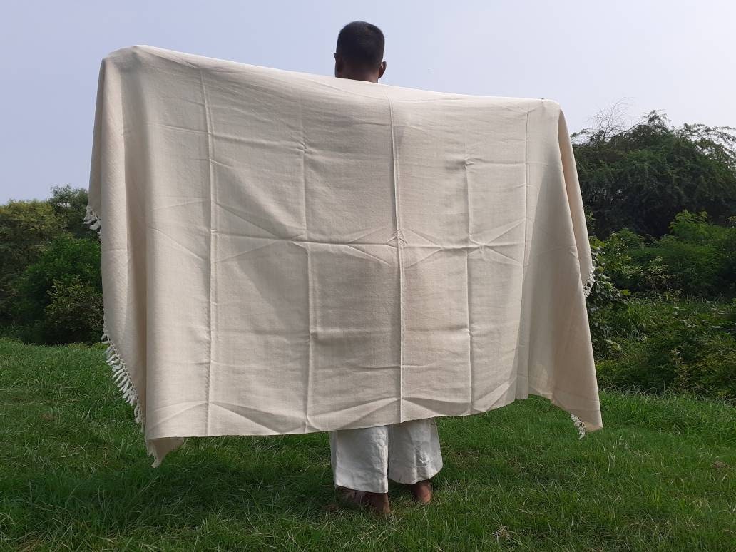 Handwoven Cream Pure Himalayan Sheep Wool Meditation Shawl,Himalayan Prayer Blanket,Kullu Shawl,Ethnic Indian Shawl,Wool Prayer Wrap