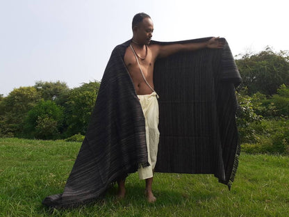 KALI X-Large Thick Black Handwoven Himalayan Yak Wool Blanket,Yak Meditation Shawl,Tibetan Yak Wool, Tibetan Blanket,Himalayan Yak Wrap,