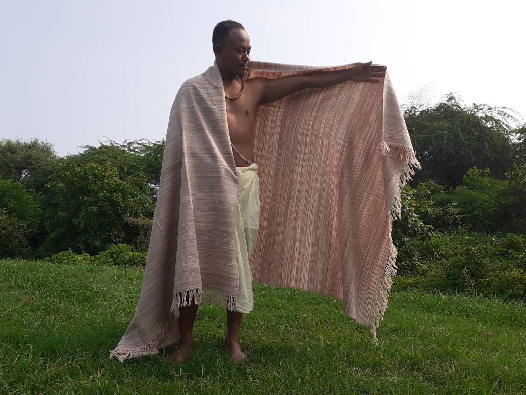 BAJRANG X-Large Thick Beige Color Handwoven Pure Himalayan Yak Wool Meditation Blanket,Tibetan Yak Wool Wrap,Himalayan Yak Prayer Blanket