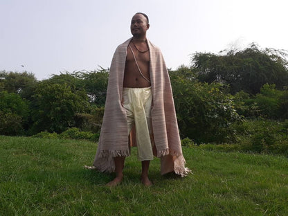BAJRANG X-Large Thick Beige Color Handwoven Pure Himalayan Yak Wool Meditation Blanket,Tibetan Yak Wool Wrap,Himalayan Yak Prayer Blanket