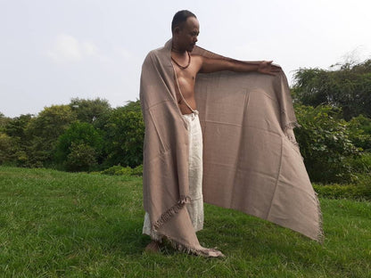 Handwoven Brown Pure Himalayan Sheep Wool Meditation Shawl,Himalayan Prayer Blanket,Kullu Shawl,Ethnic Indian Shawl,Wool Prayer Wrap