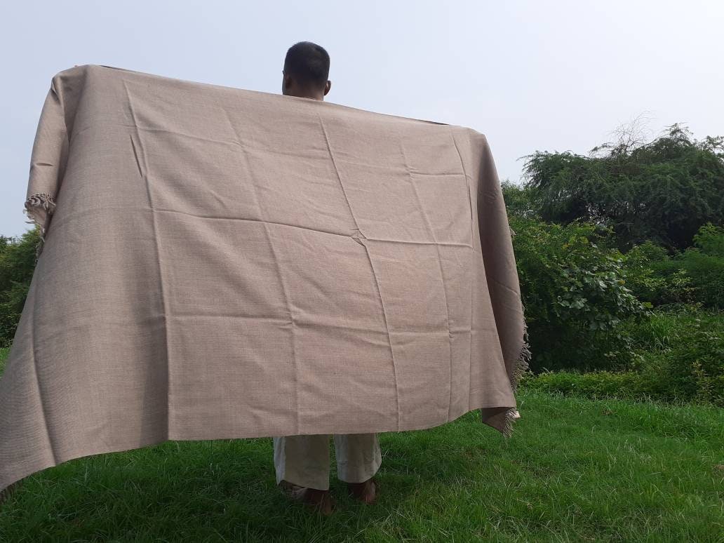 Handwoven Brown Pure Himalayan Sheep Wool Meditation Shawl,Himalayan Prayer Blanket,Kullu Shawl,Ethnic Indian Shawl,Wool Prayer Wrap