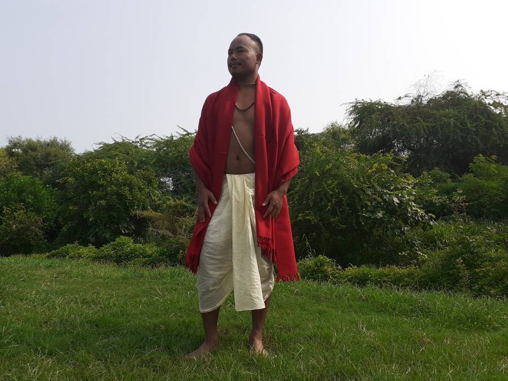 AMITABHA Handwoven Red Himalayan Sheep Wool Tibetan Buddhist Meditation Shawl,Indian Prayer Scarf,Himalayan Wool Lama Wrap,Buddhist Zen