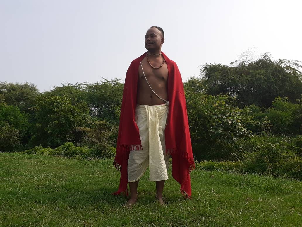 AMITABHA Handwoven Red Himalayan Sheep Wool Tibetan Buddhist Meditation Shawl,Indian Prayer Scarf,Himalayan Wool Lama Wrap,Buddhist Zen