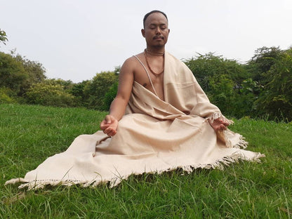 Handwoven Beige Pure Himalayan Sheep Wool Meditation Shawl,Himalayan Prayer Blanket,Kullu Shawl,Ethnic Indian Shawl,Wool Prayer Wrap