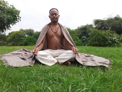 Large Handwoven Light Brown Pure Himalayan Sheep Wool Meditation Shawl, HandmaHimalayan Prayer Blanket,Kullu Shawl,Ethnic Indian Prayer Wrap