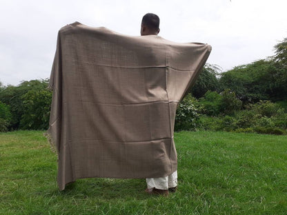 Handwoven Brown Pure Himalayan Sheep Wool Meditation Shawl,Himalayan Prayer Blanket,Kullu Shawl,Ethnic Indian Shawl,Wool Prayer Wrap