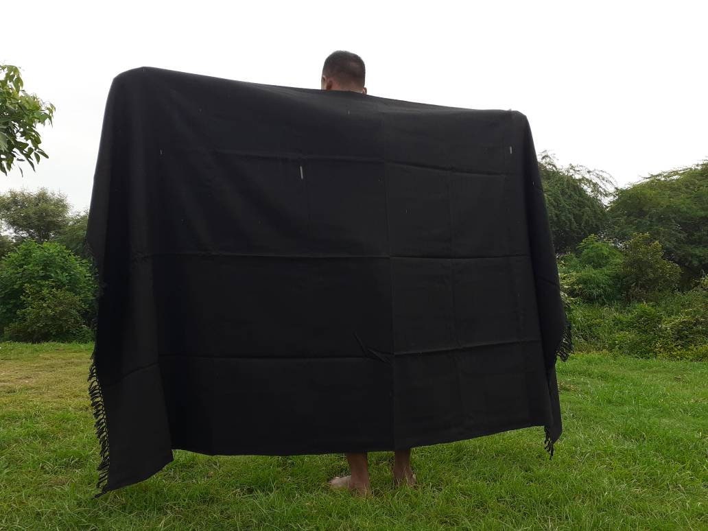 KAAL X-Large Thick/Heavy Black Color Handwoven Authentic Himalayan Yak Wool Meditation Blanket,Tibetan Yak Wool Prayer Wrap,Indian Yak Shawl
