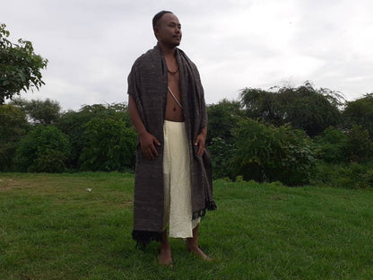 Handwoven Brown Pure Himalayan Sheep Wool Meditation Shawl,Himalayan Prayer Blanket,Kullu Shawl,Ethnic Indian Shawl,Wool Prayer Wrap