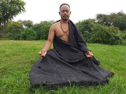 Handwoven Black Pure Himalayan Sheep Wool Meditation Shawl,Himalayan Prayer Blanket,Kullu Shawl,Ethnic Indian Shawl,Wool Prayer Wrap