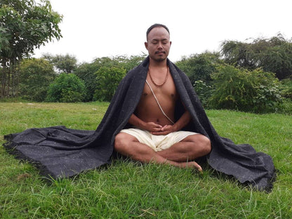 Handwoven Black Pure Himalayan Sheep Wool Meditation Shawl,Himalayan Prayer Blanket,Kullu Shawl,Ethnic Indian Shawl,Wool Prayer Wrap