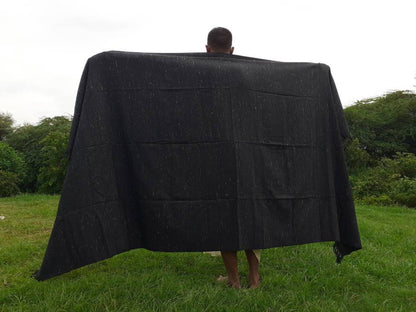 Handwoven Black Pure Himalayan Sheep Wool Meditation Shawl,Himalayan Prayer Blanket,Kullu Shawl,Ethnic Indian Shawl,Wool Prayer Wrap