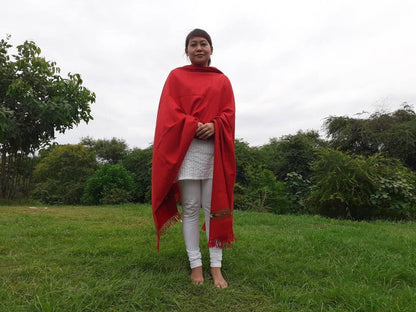 Handwoven Red Pure Himalayan Sheep Wool Meditation Shawl,Himalayan Prayer Blanket,Kullu Shawl,Ethnic Indian Shawl,Wool Prayer Wrap