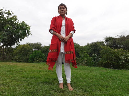 Handwoven Red Pure Himalayan Sheep Wool Meditation Shawl,Himalayan Prayer Blanket,Kullu Shawl,Ethnic Indian Shawl,Wool Prayer Wrap