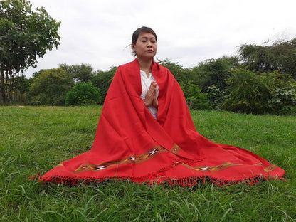 Handwoven Red Pure Himalayan Sheep Wool Meditation Shawl,Himalayan Prayer Blanket,Kullu Shawl,Ethnic Indian Shawl,Wool Prayer Wrap